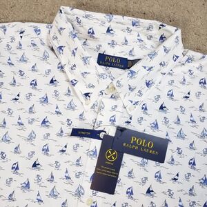 NEW Polo Ralph Lauren Shirt Mens 3XLT Sail Boat Print Stretch Long Sleeve Tall